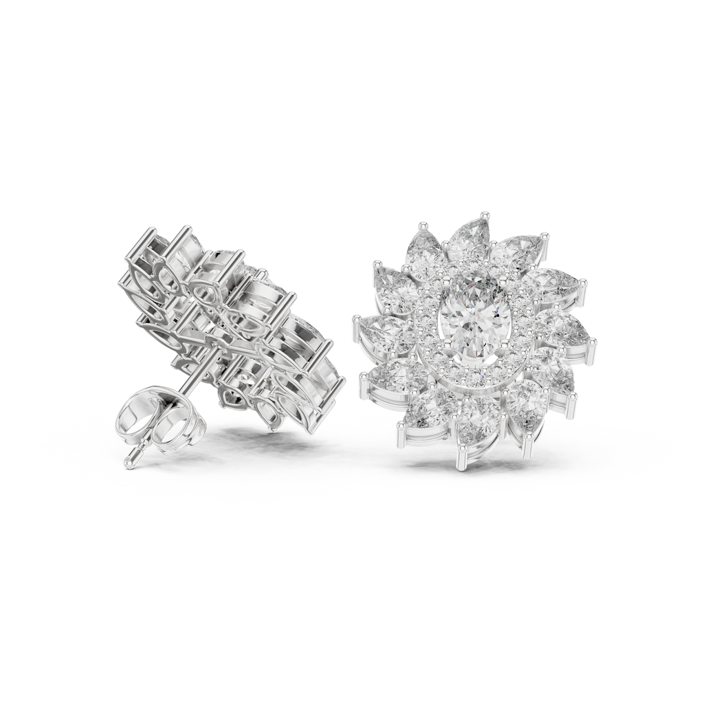 Oval & Pear Halo Diamond Stud Earrings