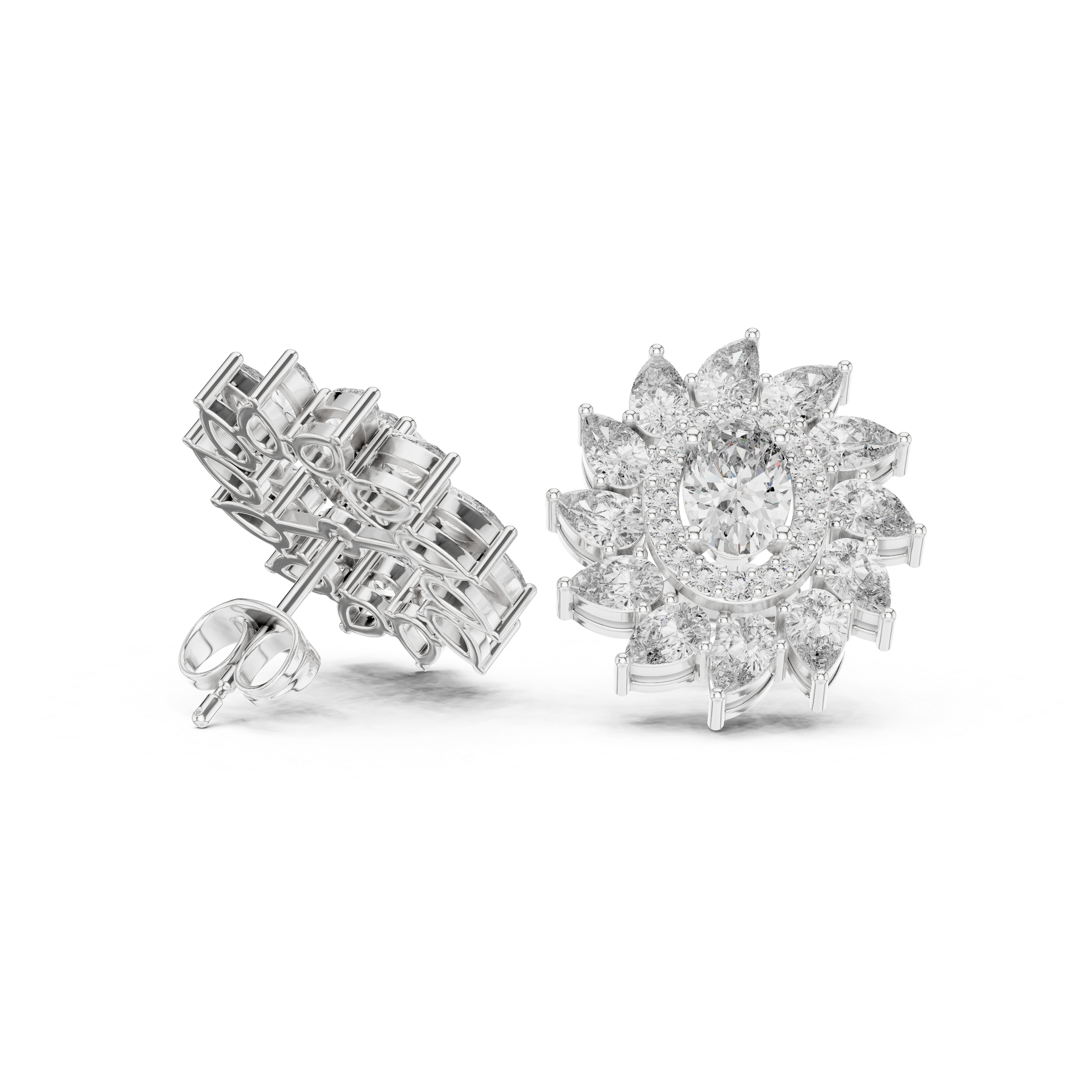 Oval & Pear Halo Diamond Stud Earrings