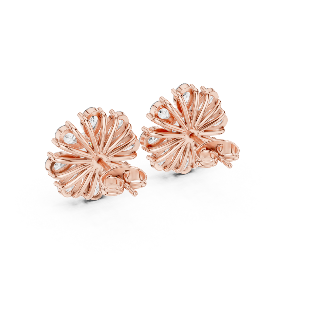 Floral Cushion & Pear Diamond Stud Earrings