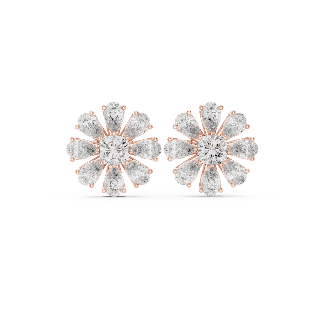 Floral Cushion & Pear Diamond Stud Earrings
