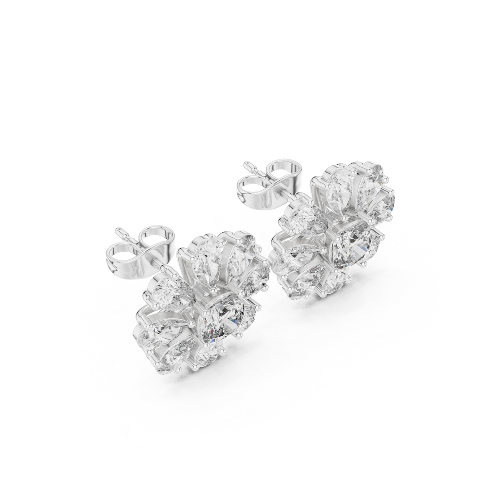 Floral Cushion & Pear Diamond Stud Earrings