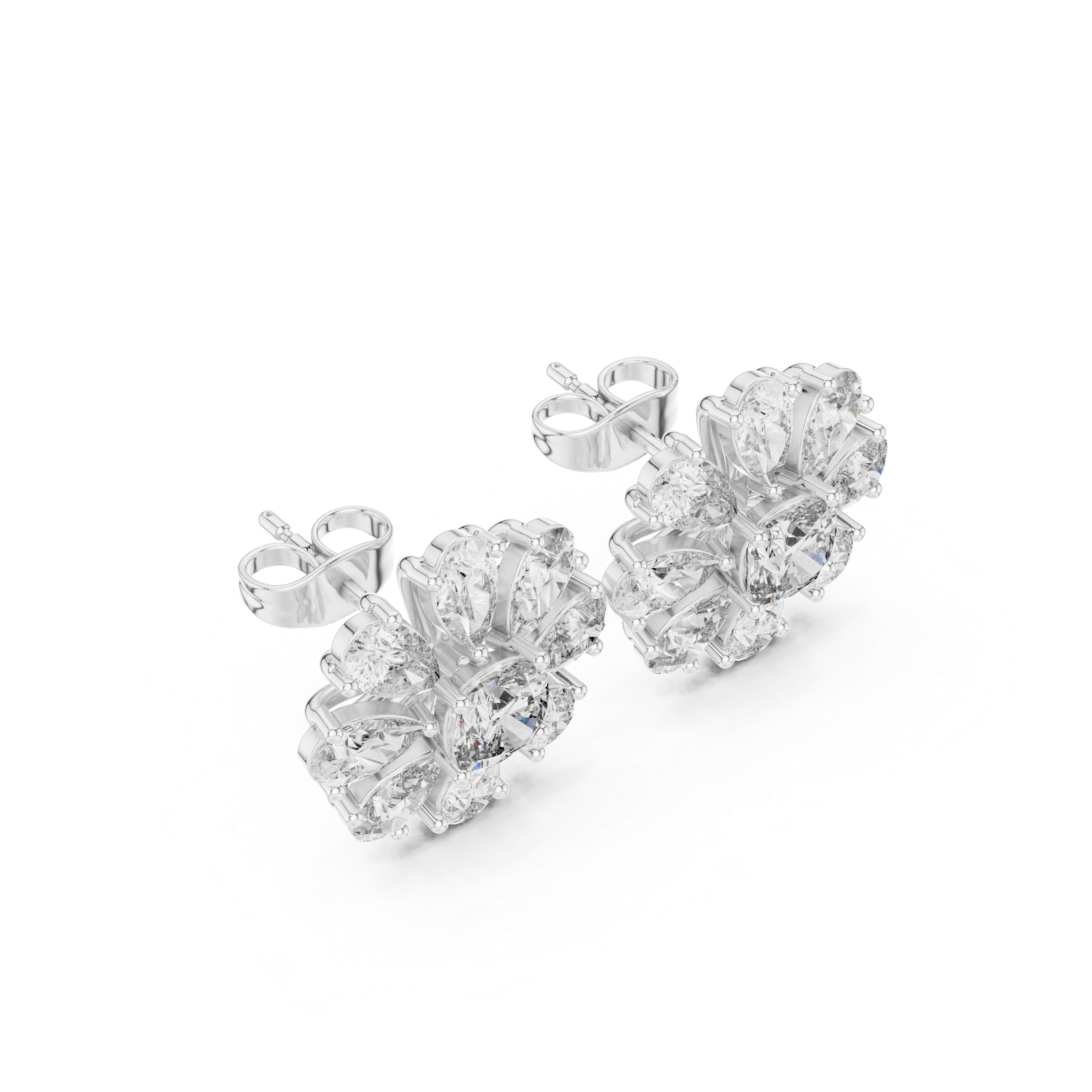 Floral Cushion & Pear Diamond Stud Earrings