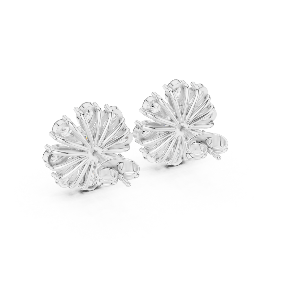 Floral Cushion & Pear Diamond Stud Earrings