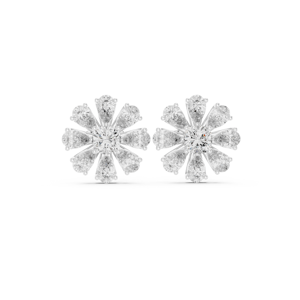 Floral Cushion & Pear Diamond Stud Earrings