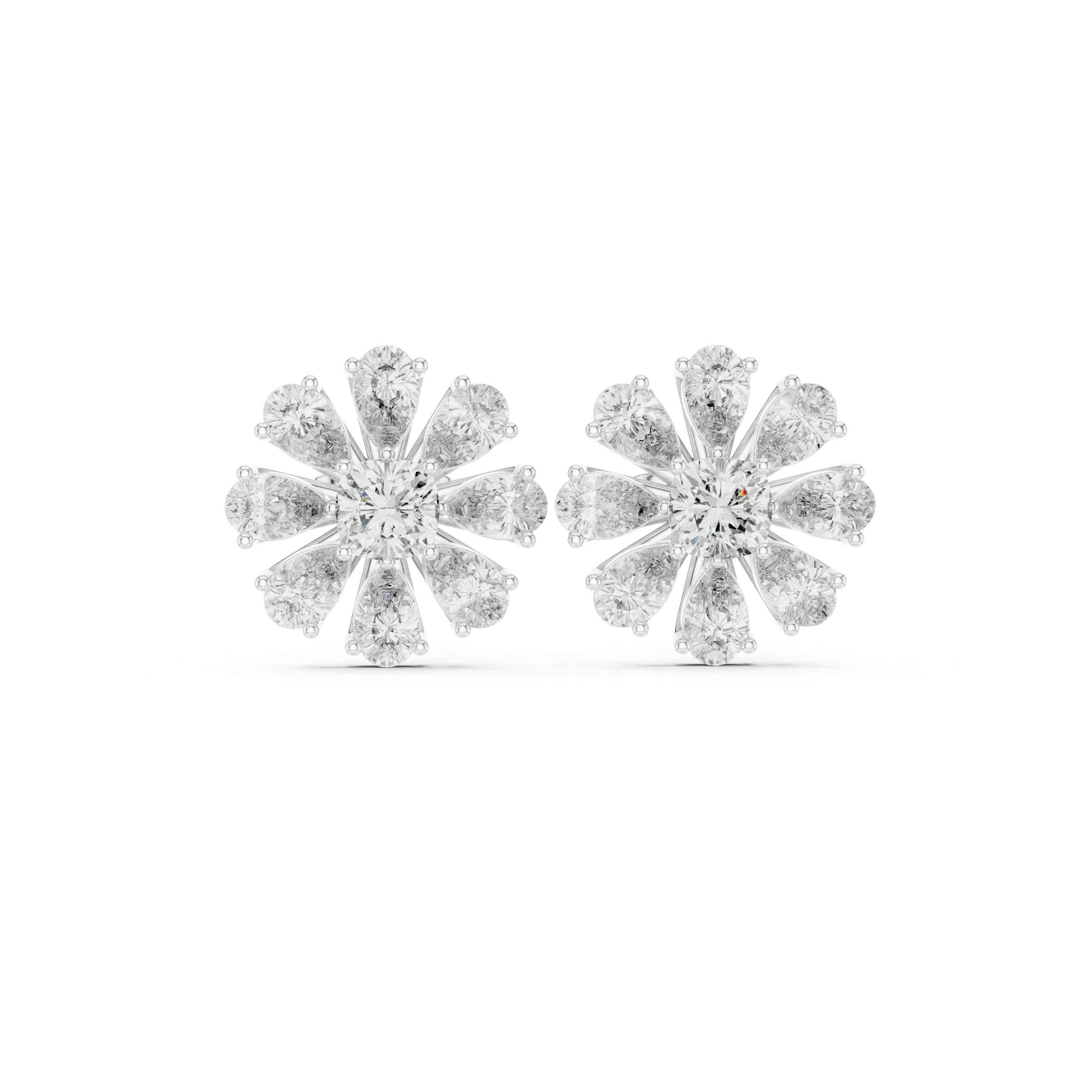 Floral Cushion & Pear Diamond Stud Earrings