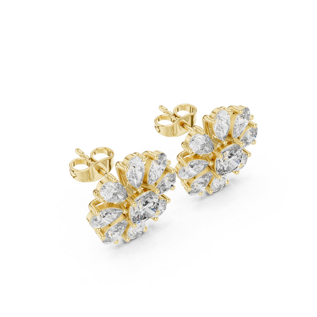 Floral Cushion & Pear Diamond Stud Earrings