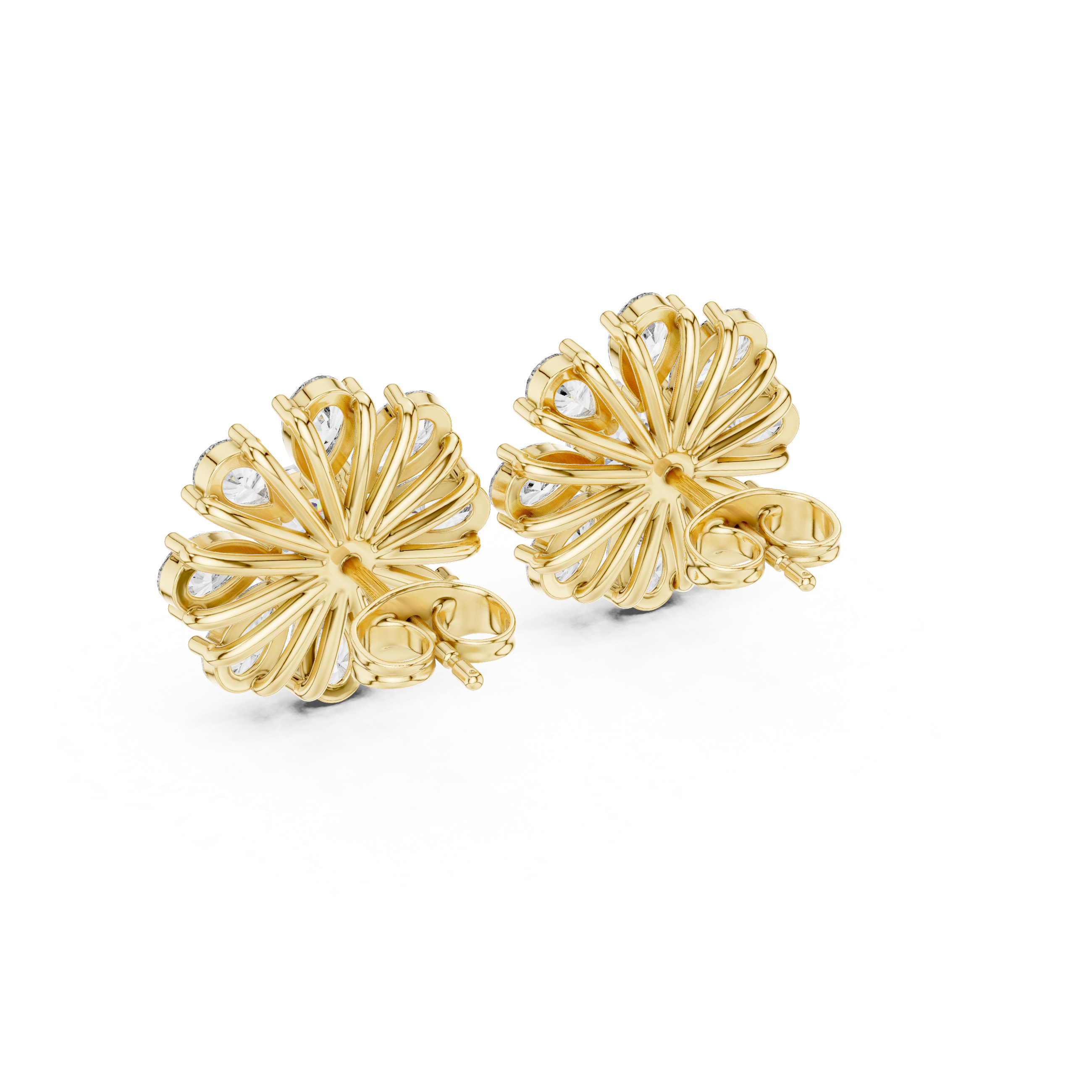 Floral Cushion & Pear Diamond Stud Earrings