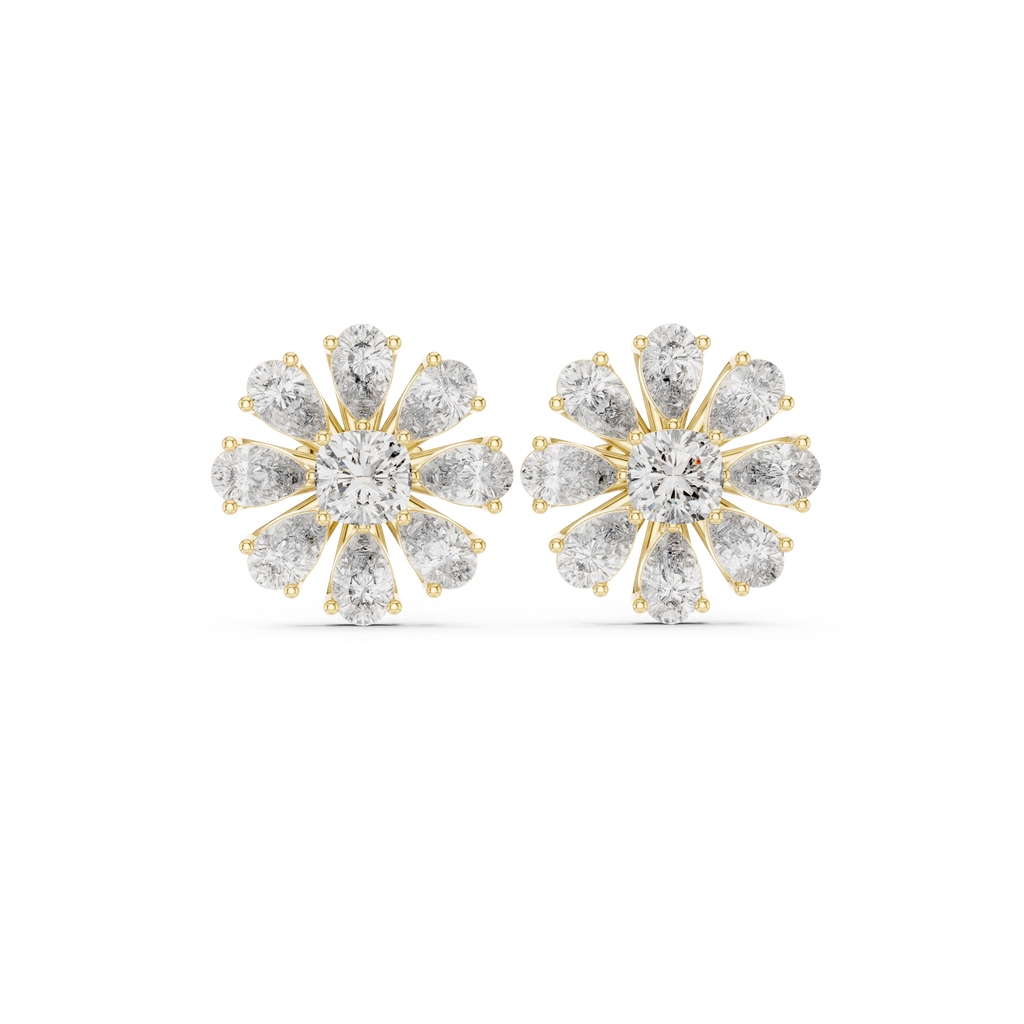 Floral Cushion & Pear Diamond Stud Earrings
