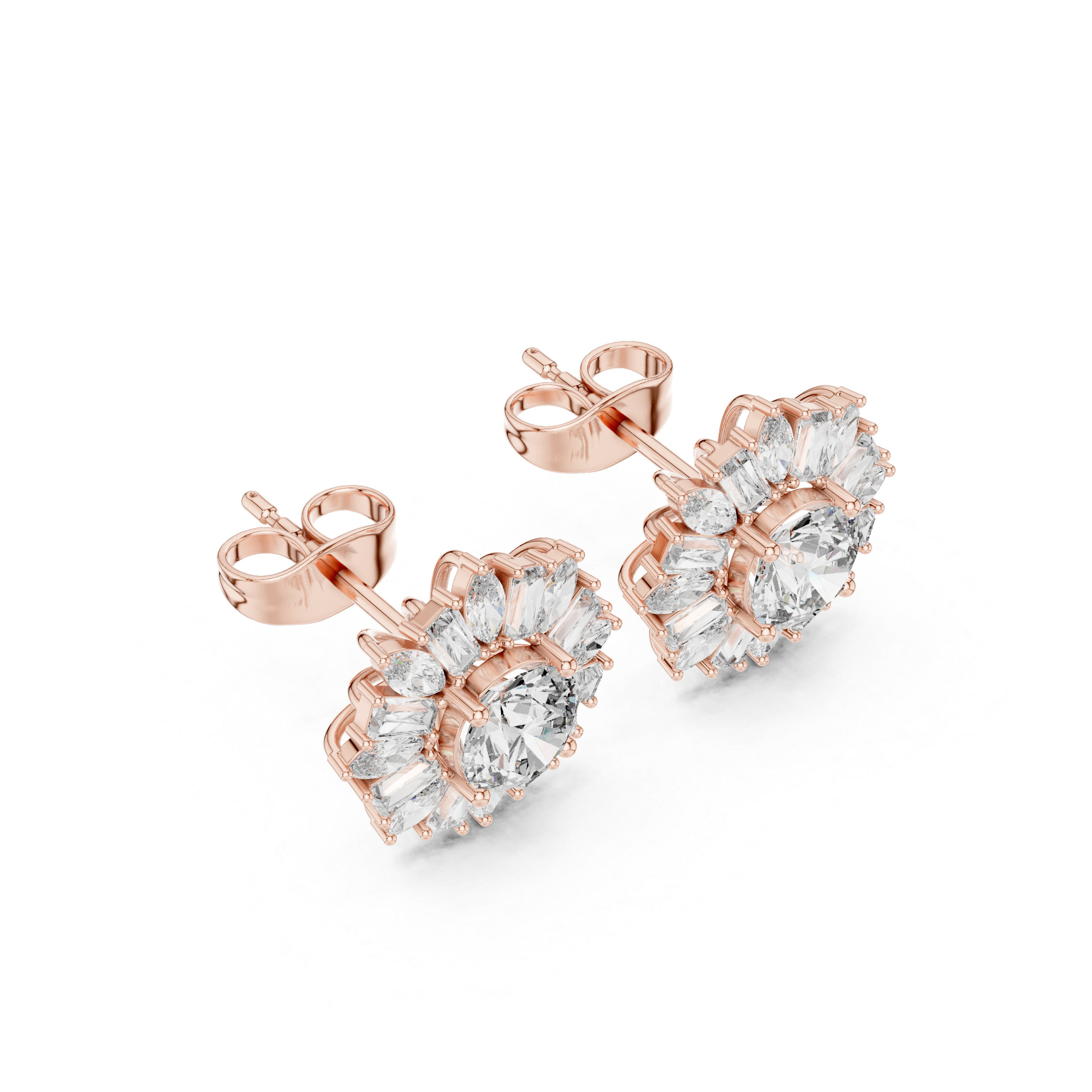 Sunburst Diamond Halo Stud Earrings