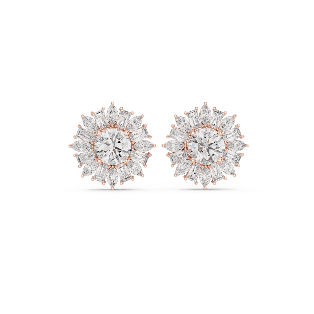 Sunburst Diamond Halo Stud Earrings