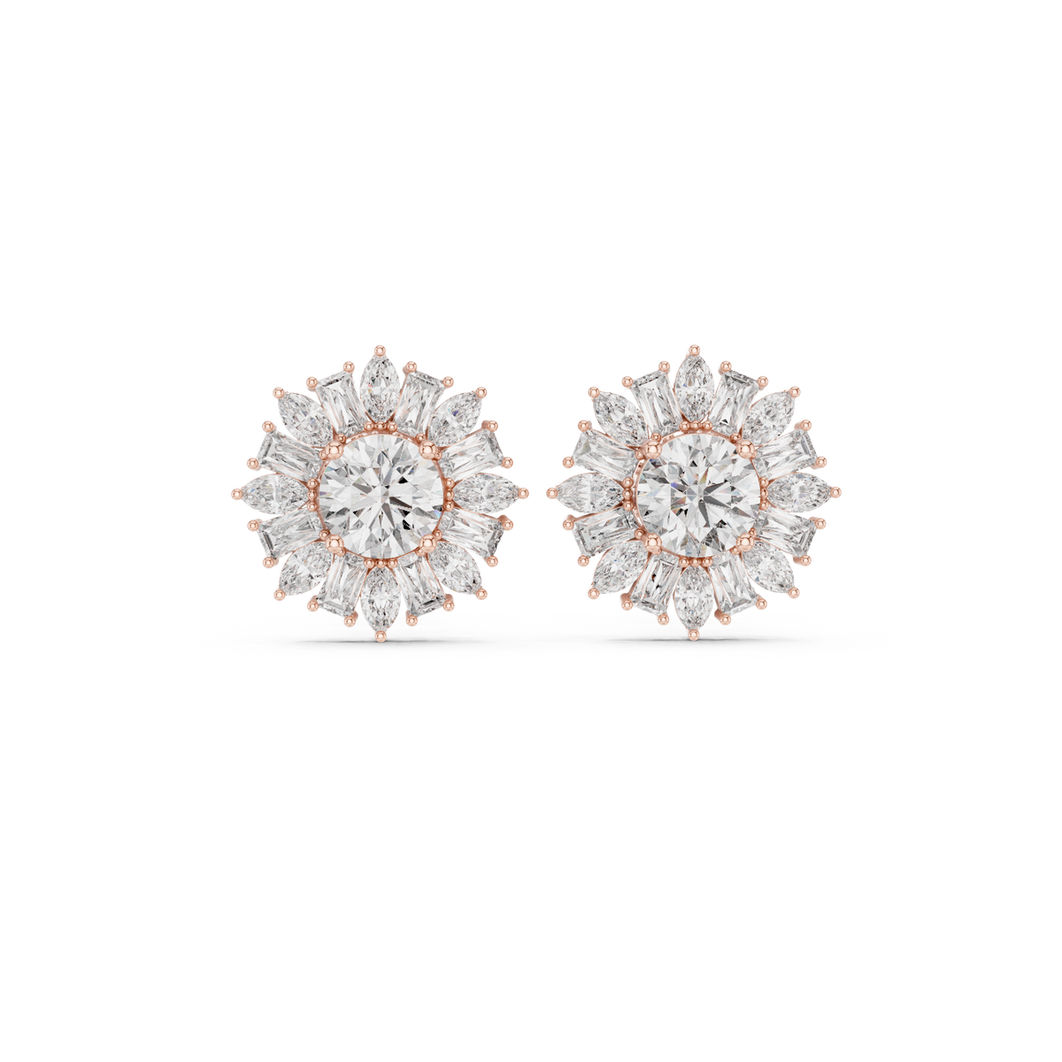 Sunburst Diamond Halo Stud Earrings, gallery image — Jewelix Atelier