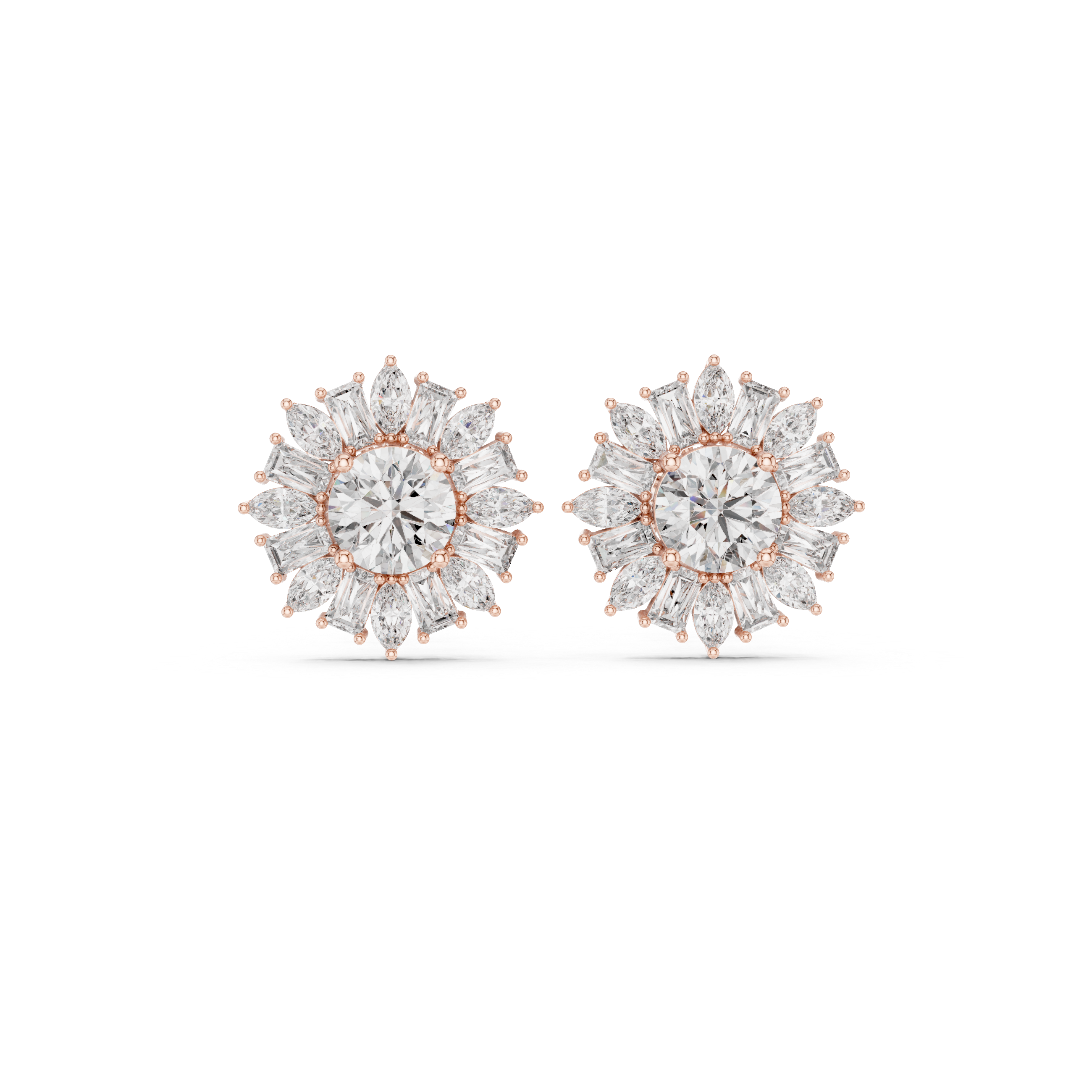 Sunburst Diamond Halo Stud Earrings