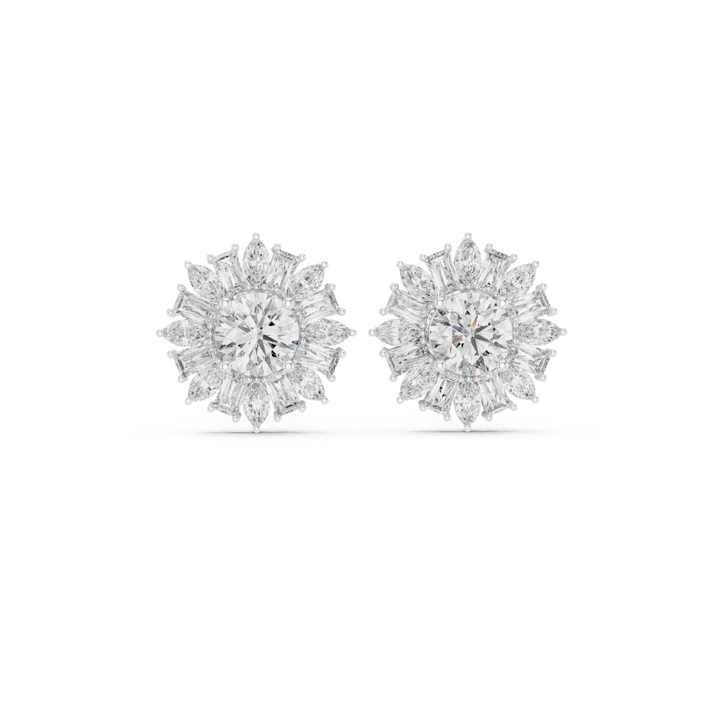 Sunburst Diamond Halo Stud Earrings