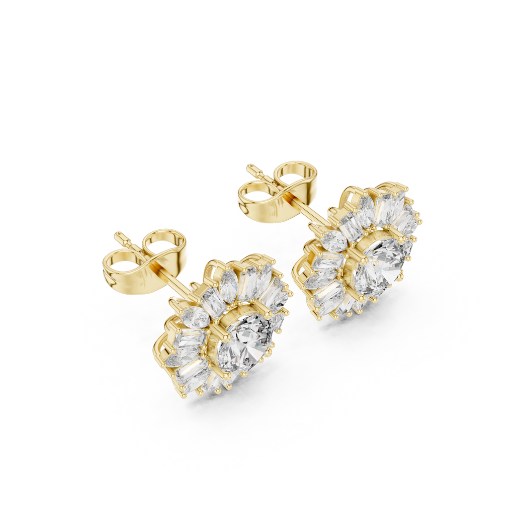 Sunburst Diamond Halo Stud Earrings