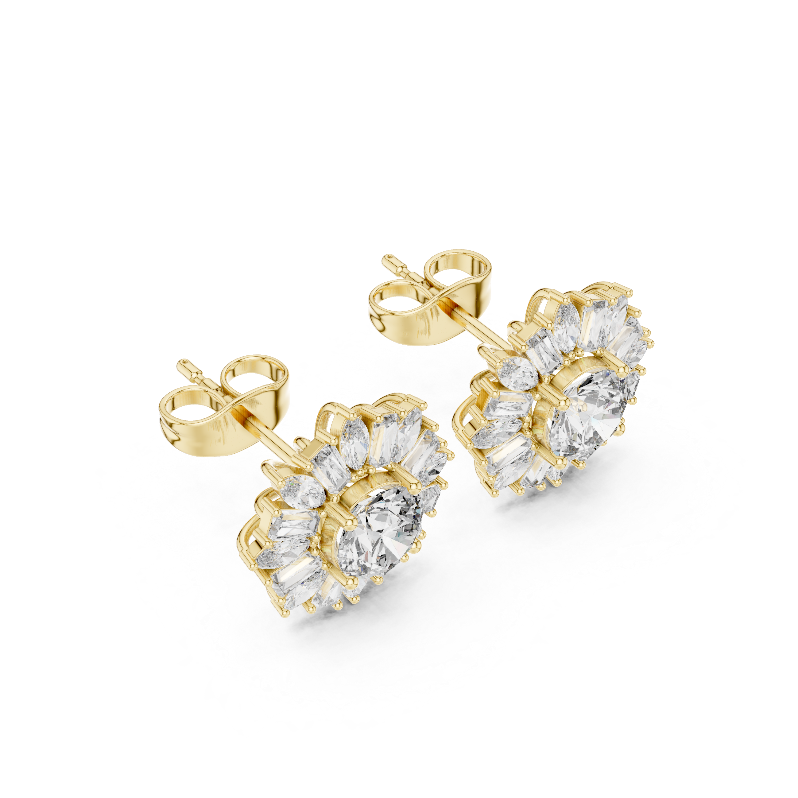 Sunburst Diamond Halo Stud Earrings