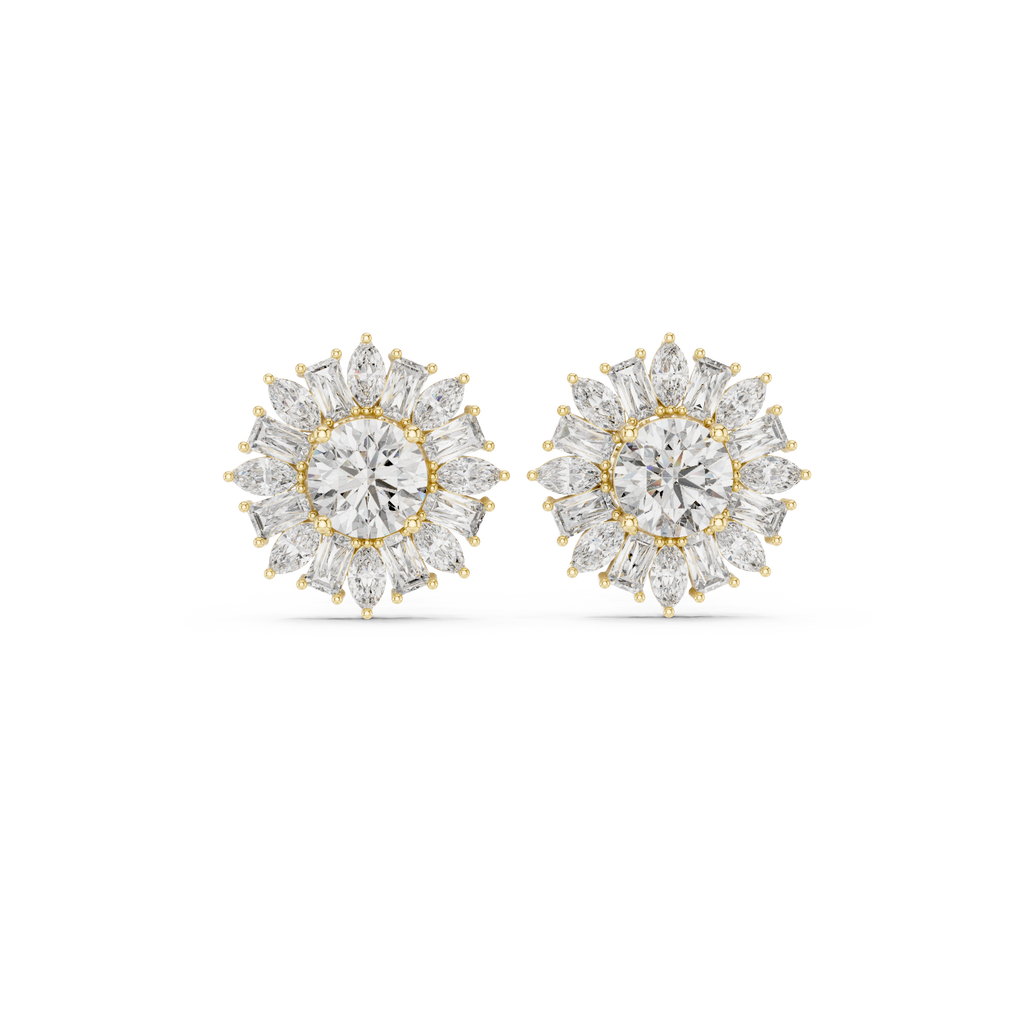 Sunburst Diamond Halo Stud Earrings