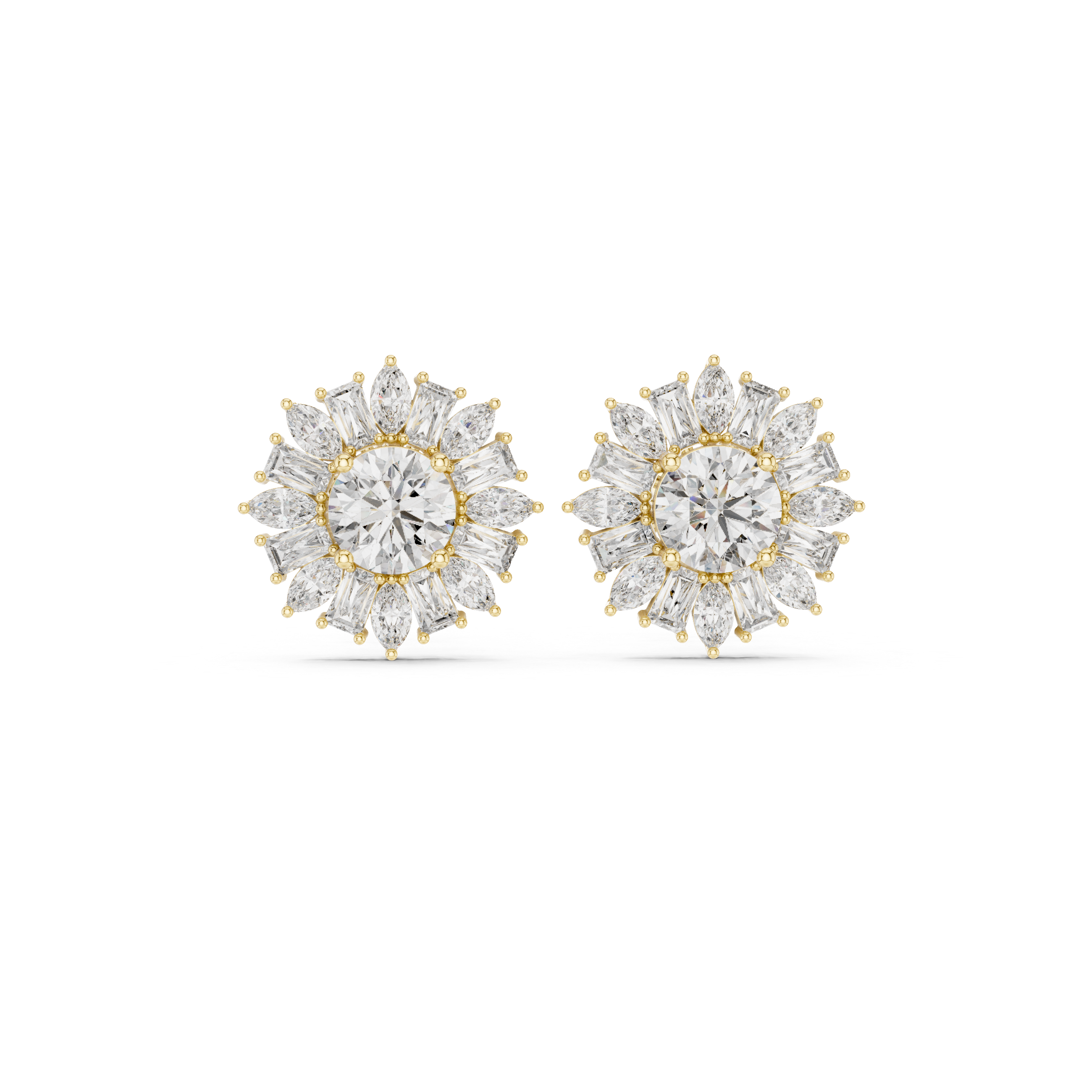 Sunburst Diamond Halo Stud Earrings