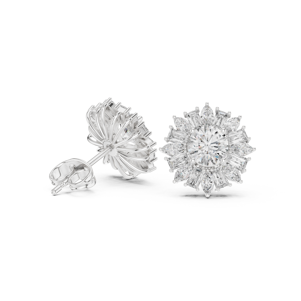 Sunburst Diamond Halo Stud Earrings