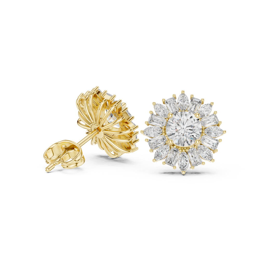 Sunburst Diamond Halo Stud Earrings