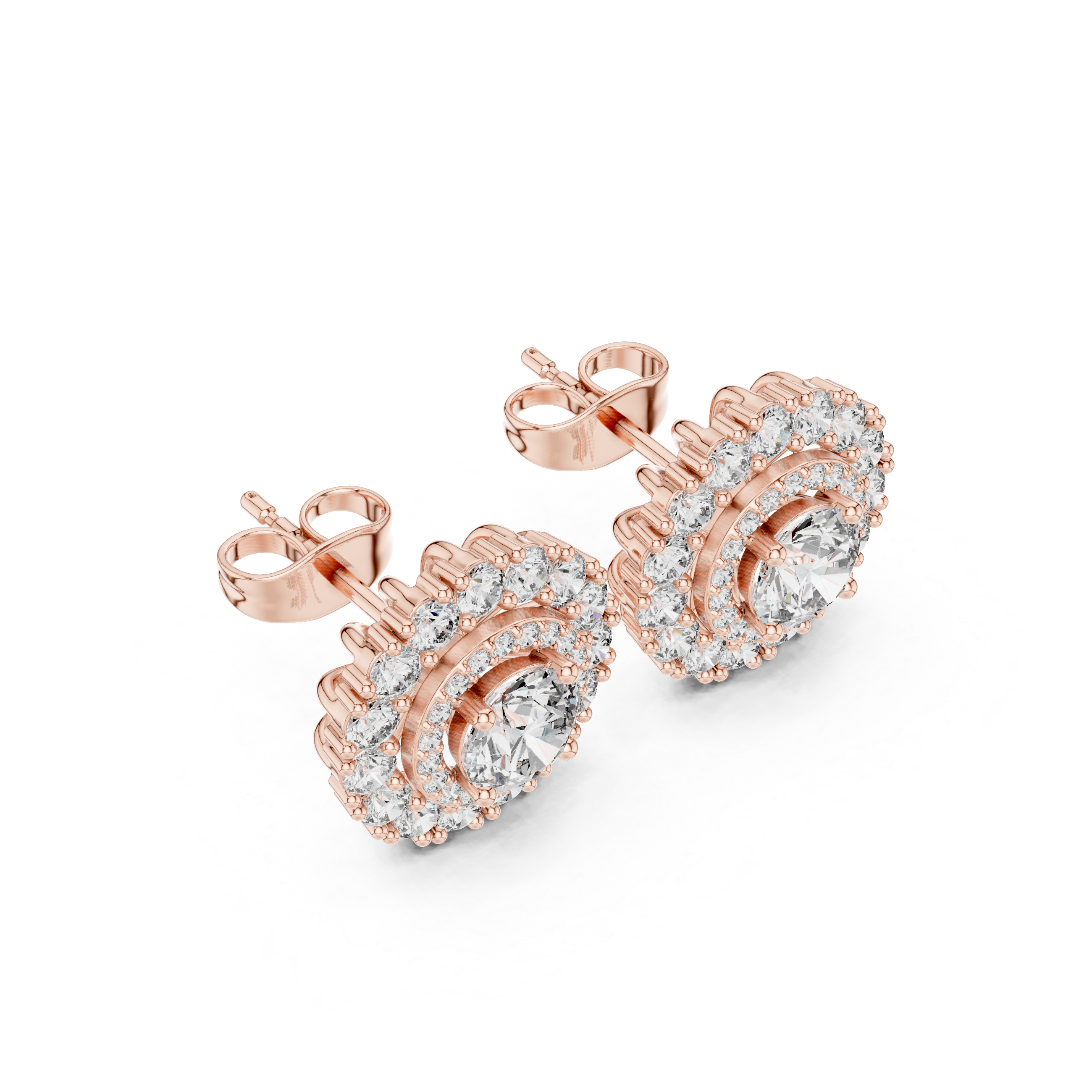 Double Halo Round Diamond Stud Earrings