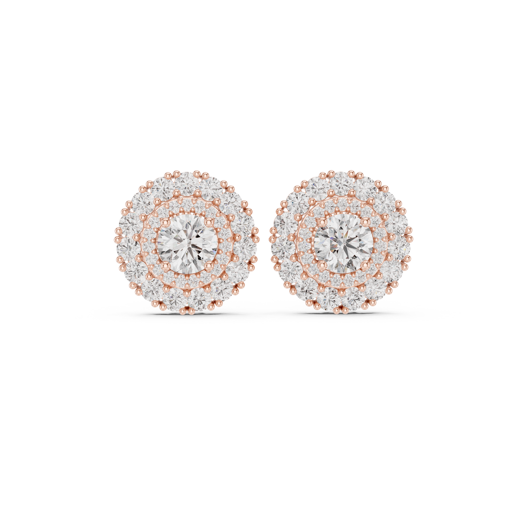 Double Halo Round Diamond Stud Earrings