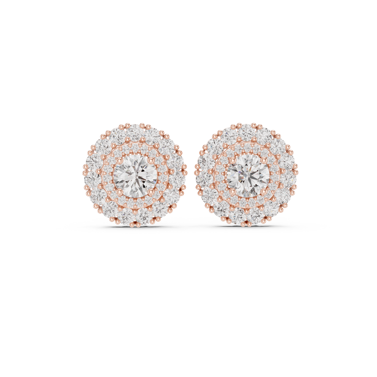 Double Halo Round Diamond Stud Earrings, gallery image — Jewelix Atelier