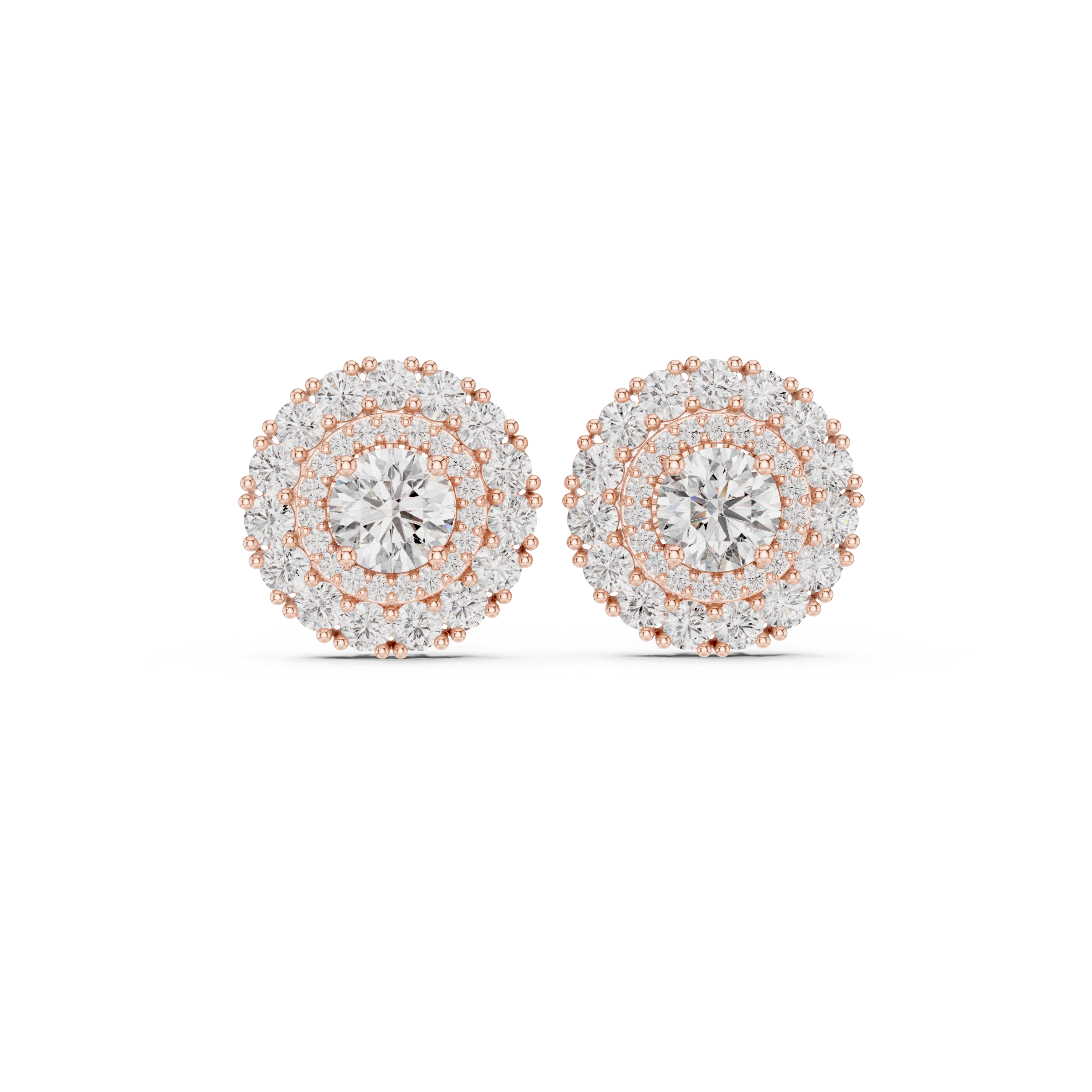 Double Halo Round Diamond Stud Earrings