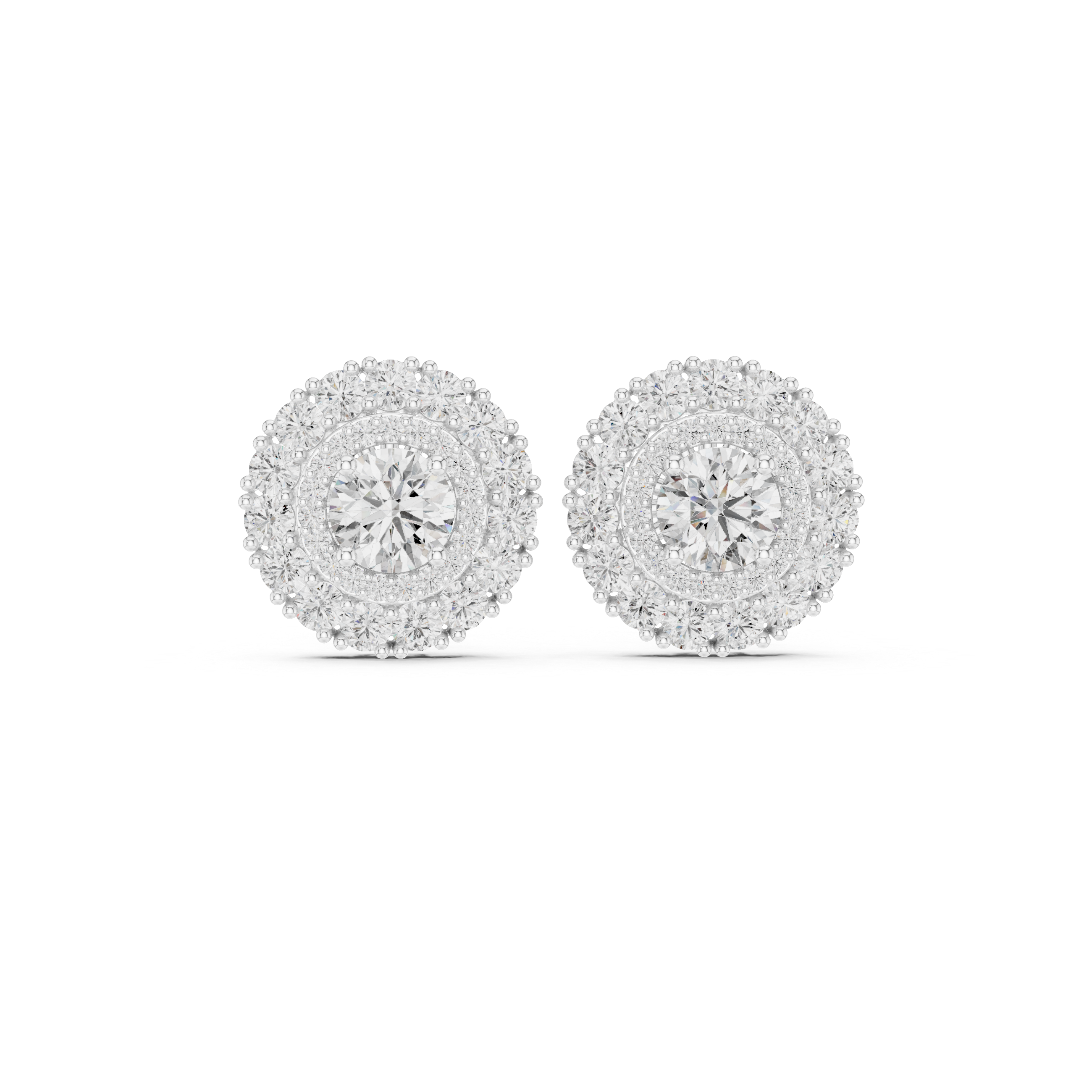 Double Halo Round Diamond Stud Earrings