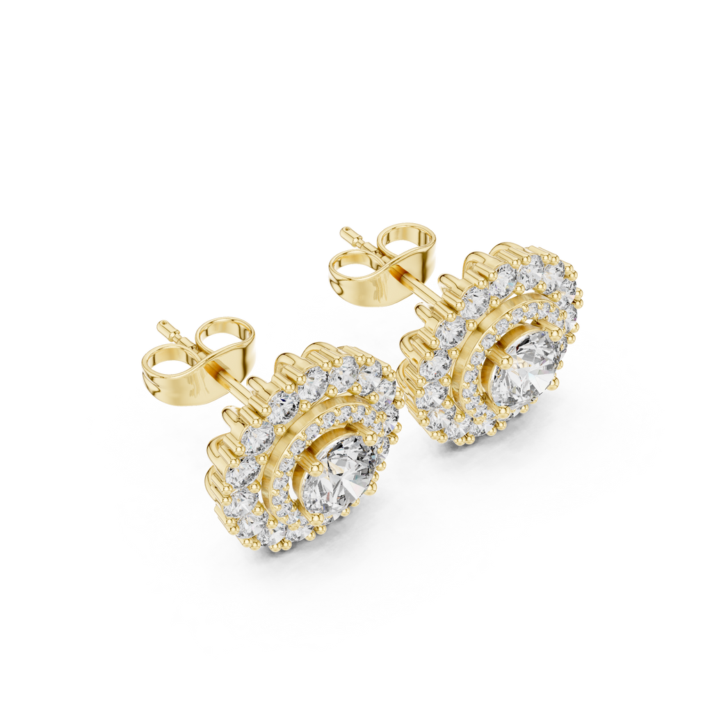 Double Halo Round Diamond Stud Earrings