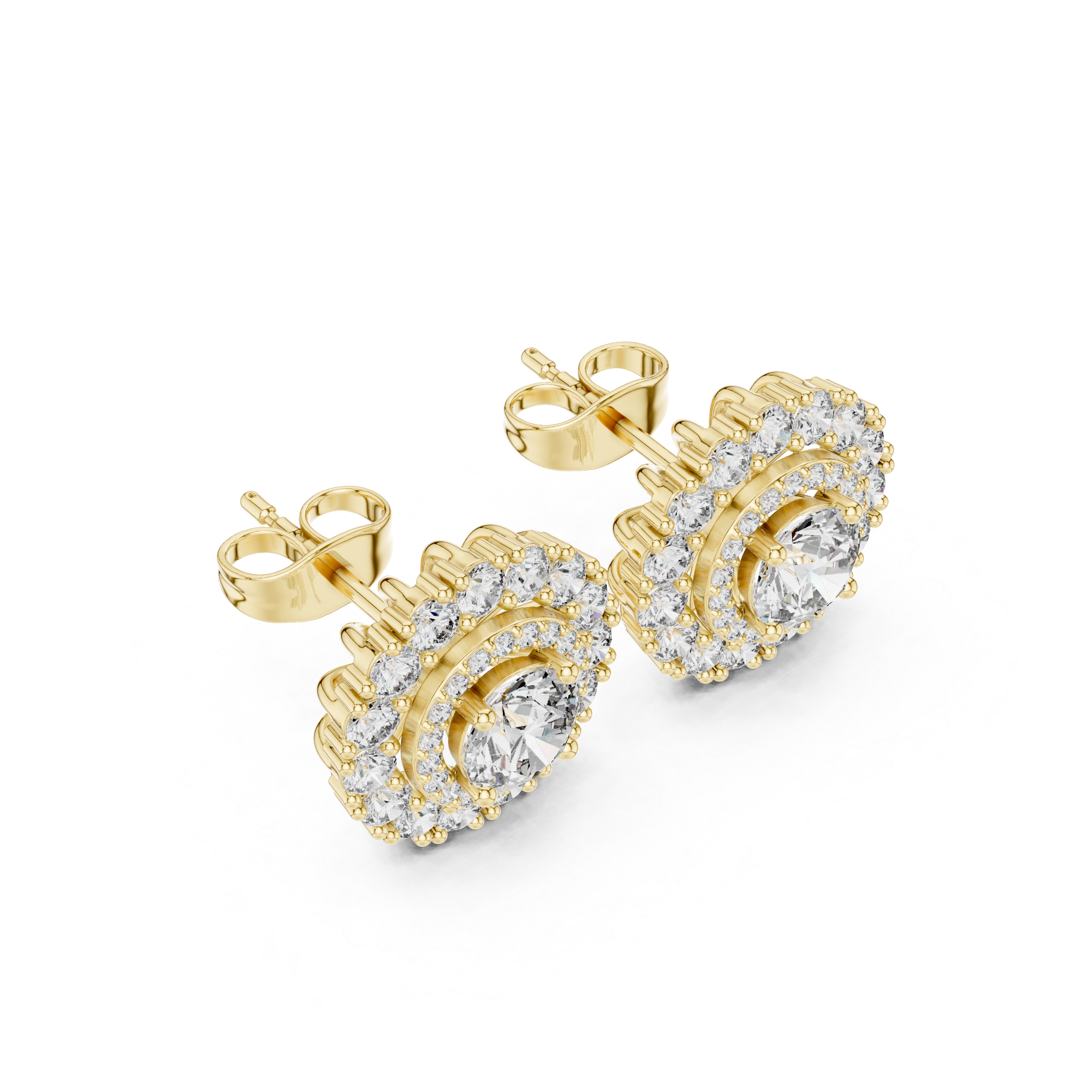Double Halo Round Diamond Stud Earrings