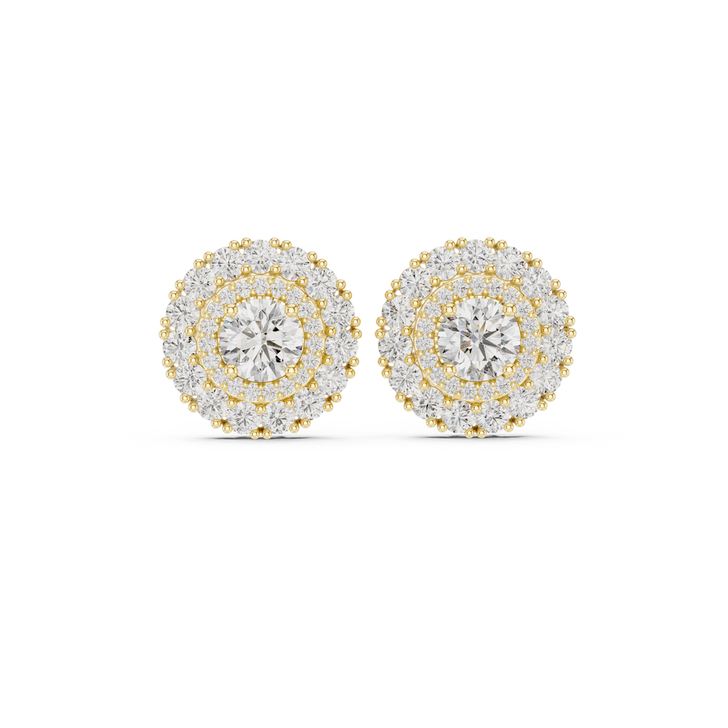 Double Halo Round Diamond Stud Earrings