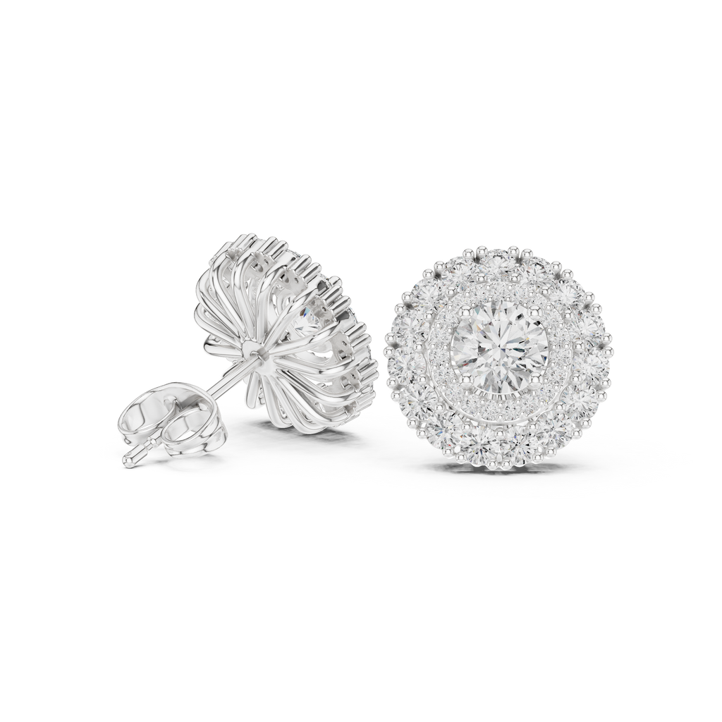 Double Halo Round Diamond Stud Earrings