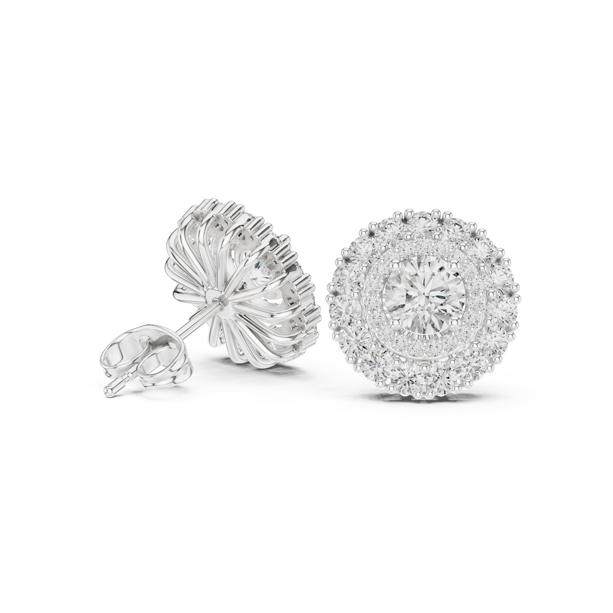 Double Halo Round Diamond Stud Earrings, product photo — Jewelix Atelier