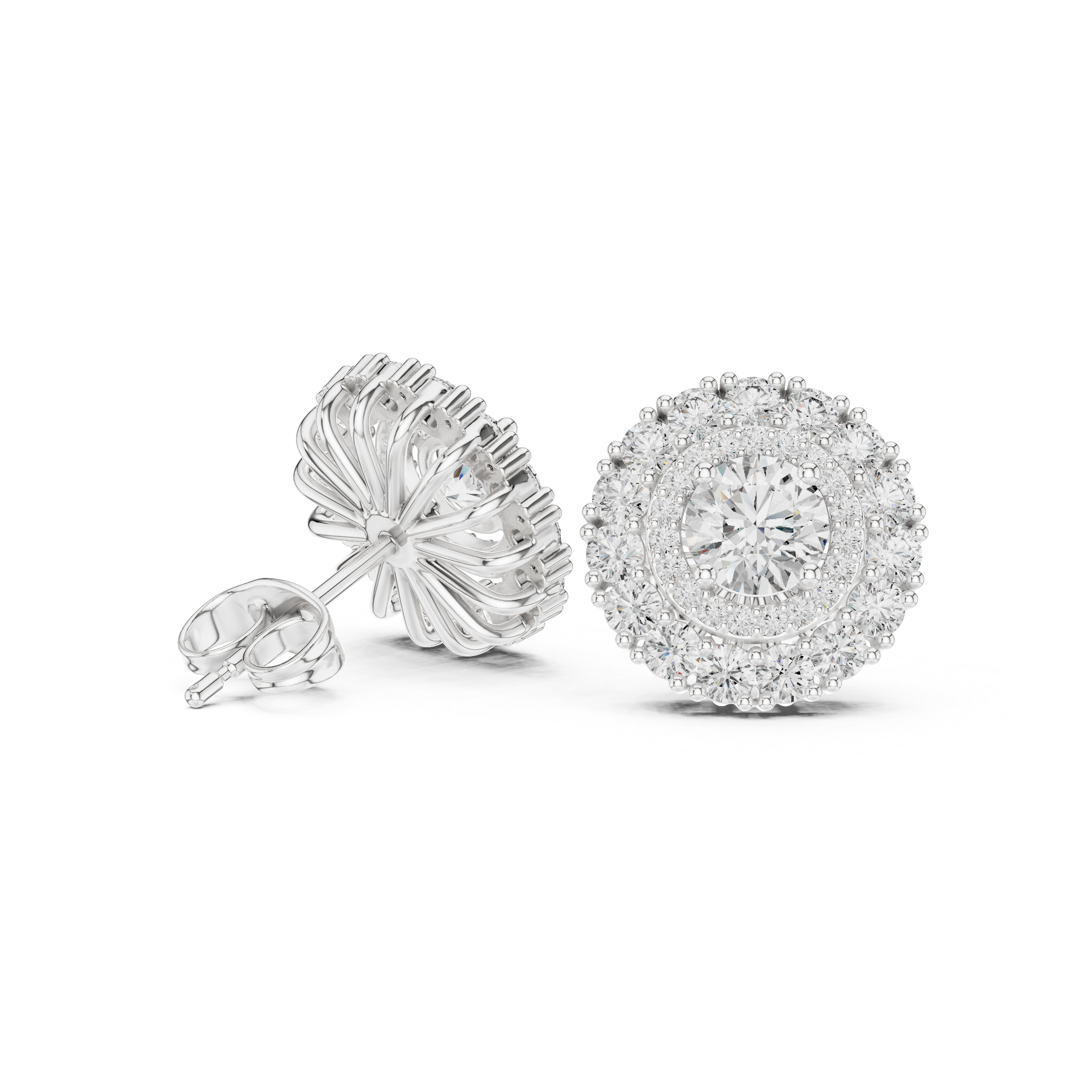 Double Halo Round Diamond Stud Earrings