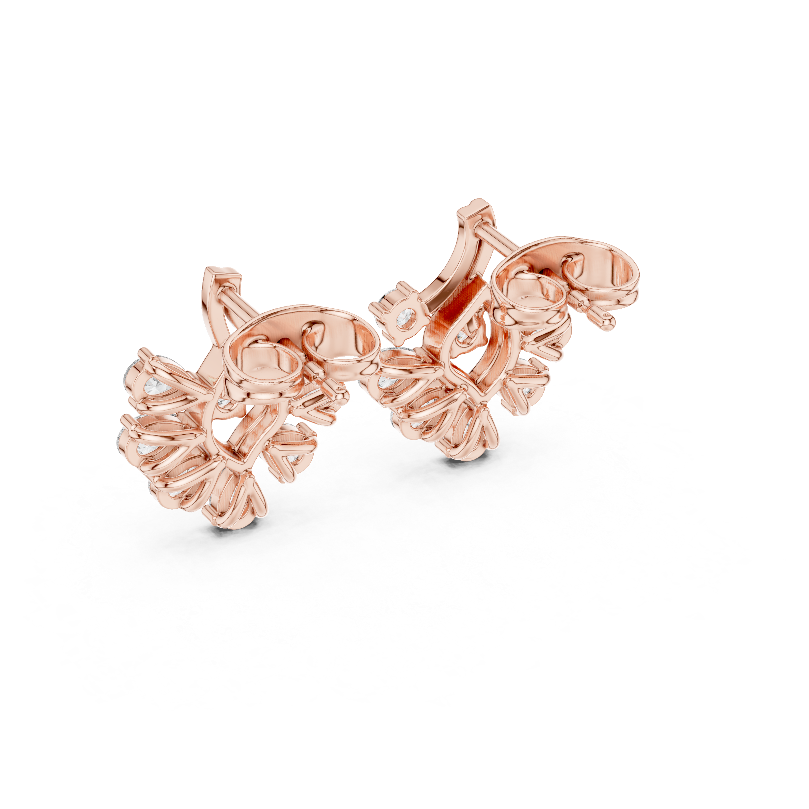 Pear Diamond Floral Stud Earrings