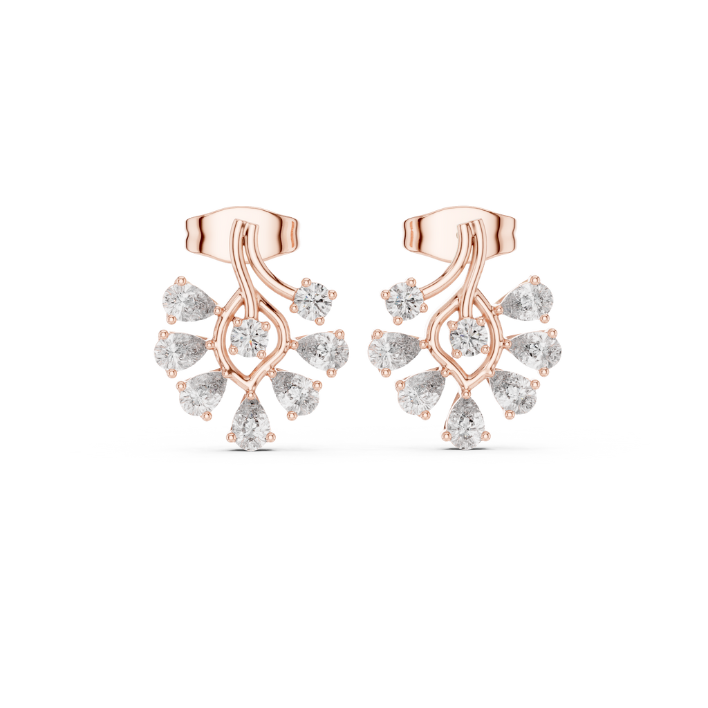 Pear Diamond Floral Stud Earrings