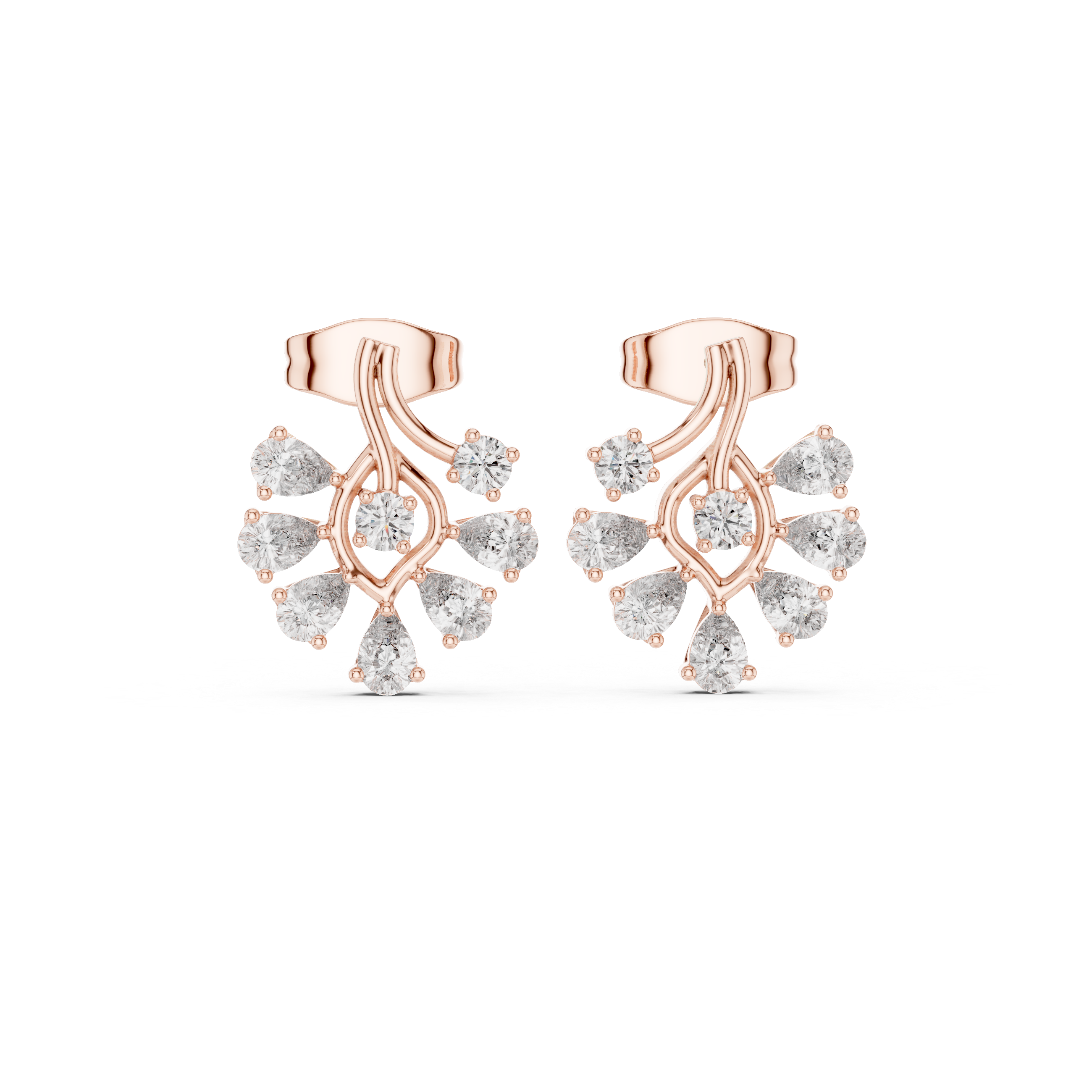 Pear Diamond Floral Stud Earrings
