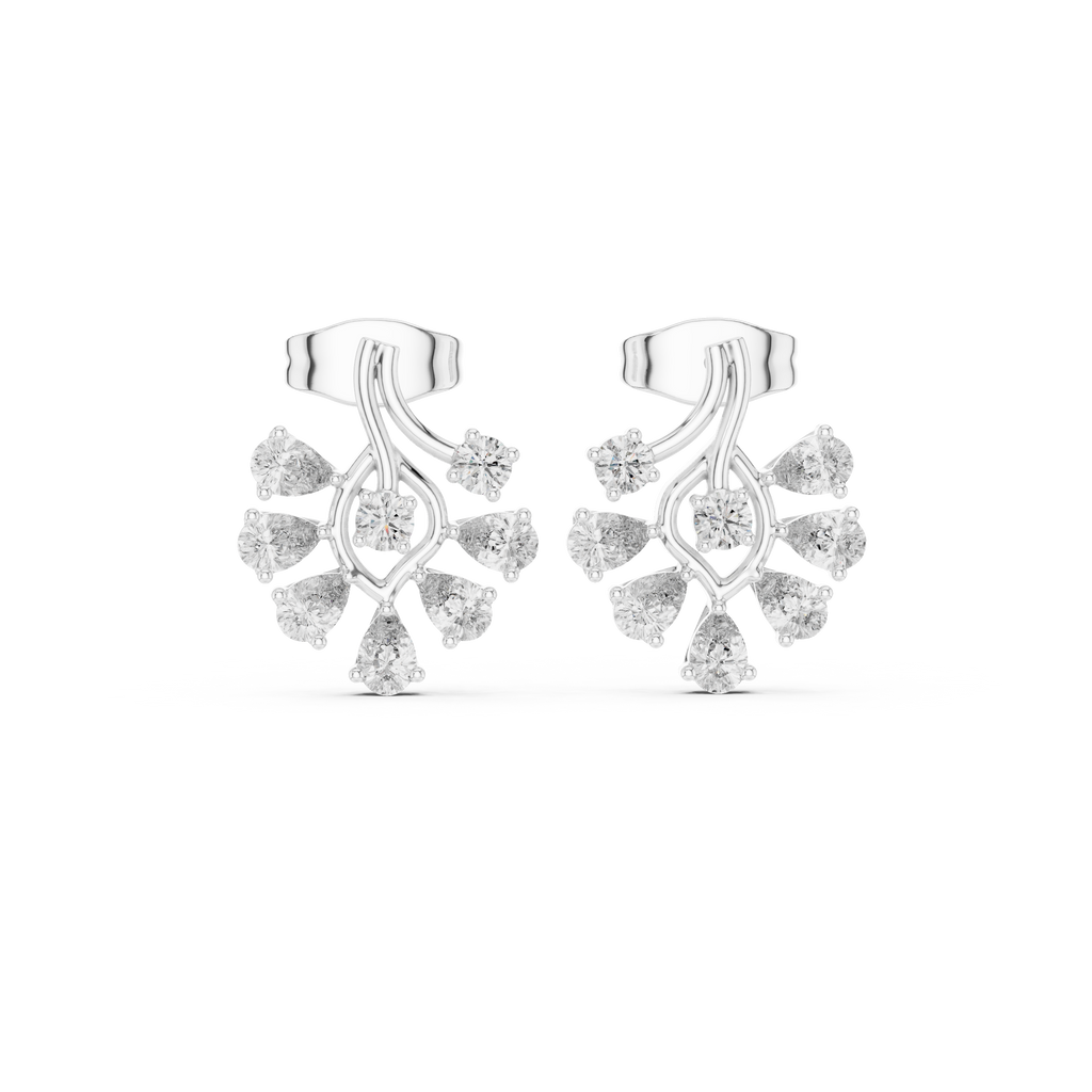 Pear Diamond Floral Stud Earrings