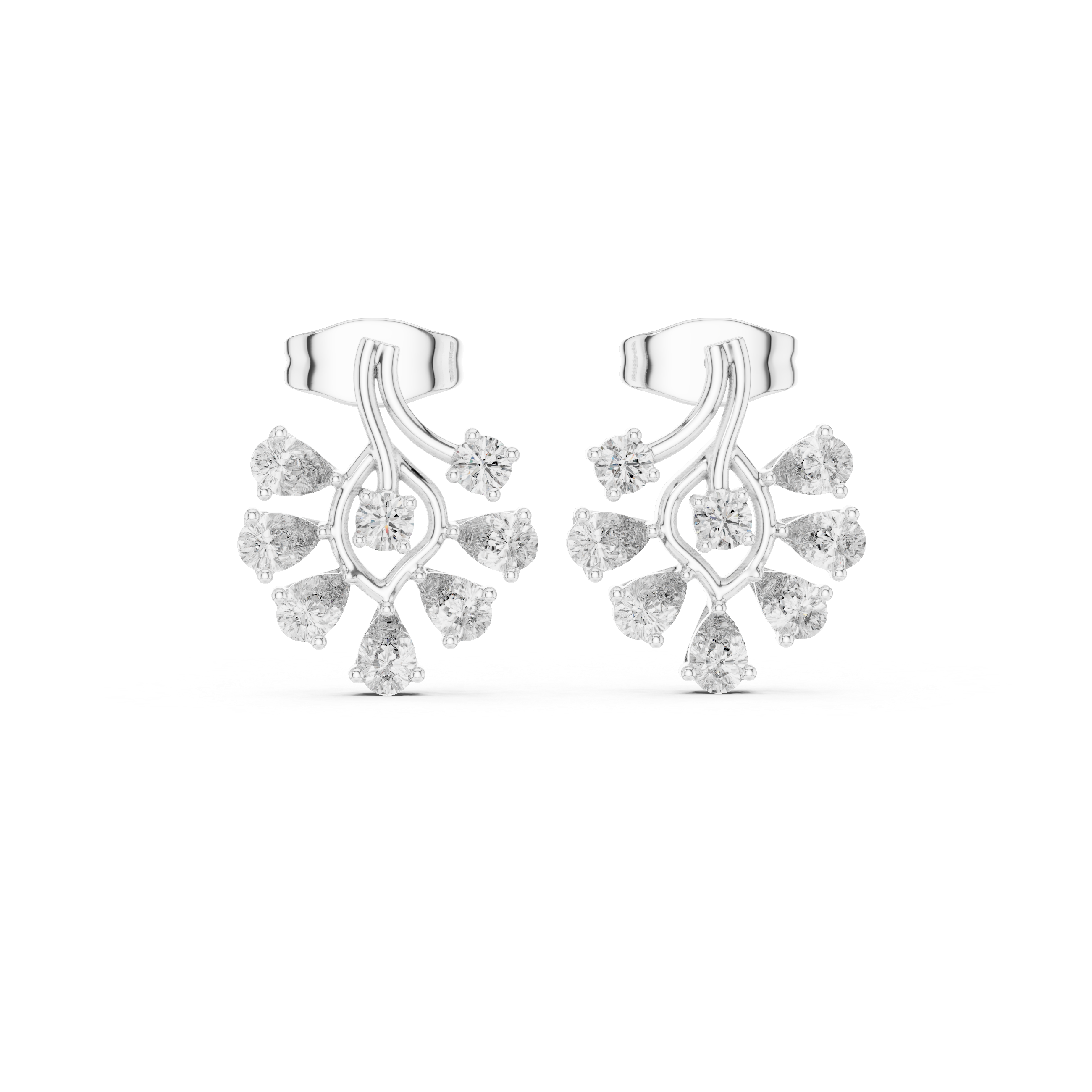 Pear Diamond Floral Stud Earrings