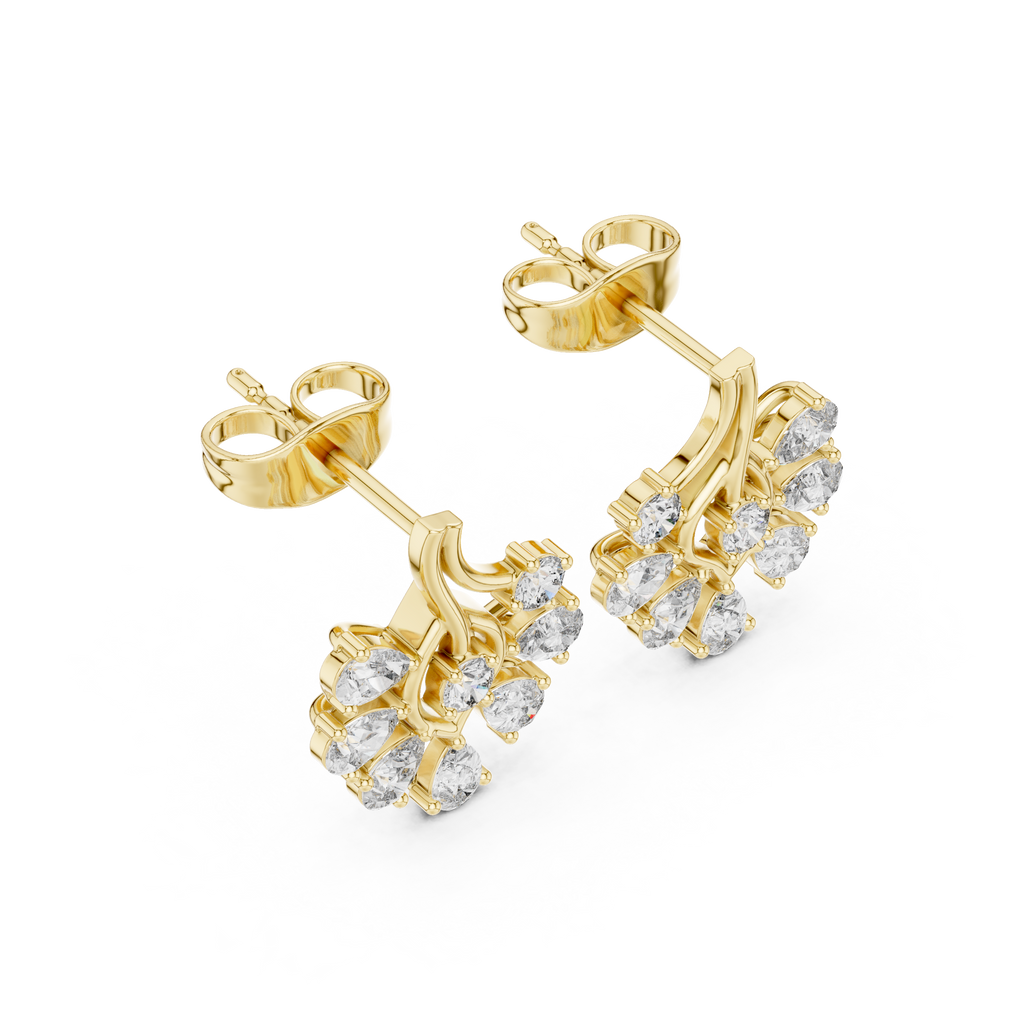 Pear Diamond Floral Stud Earrings