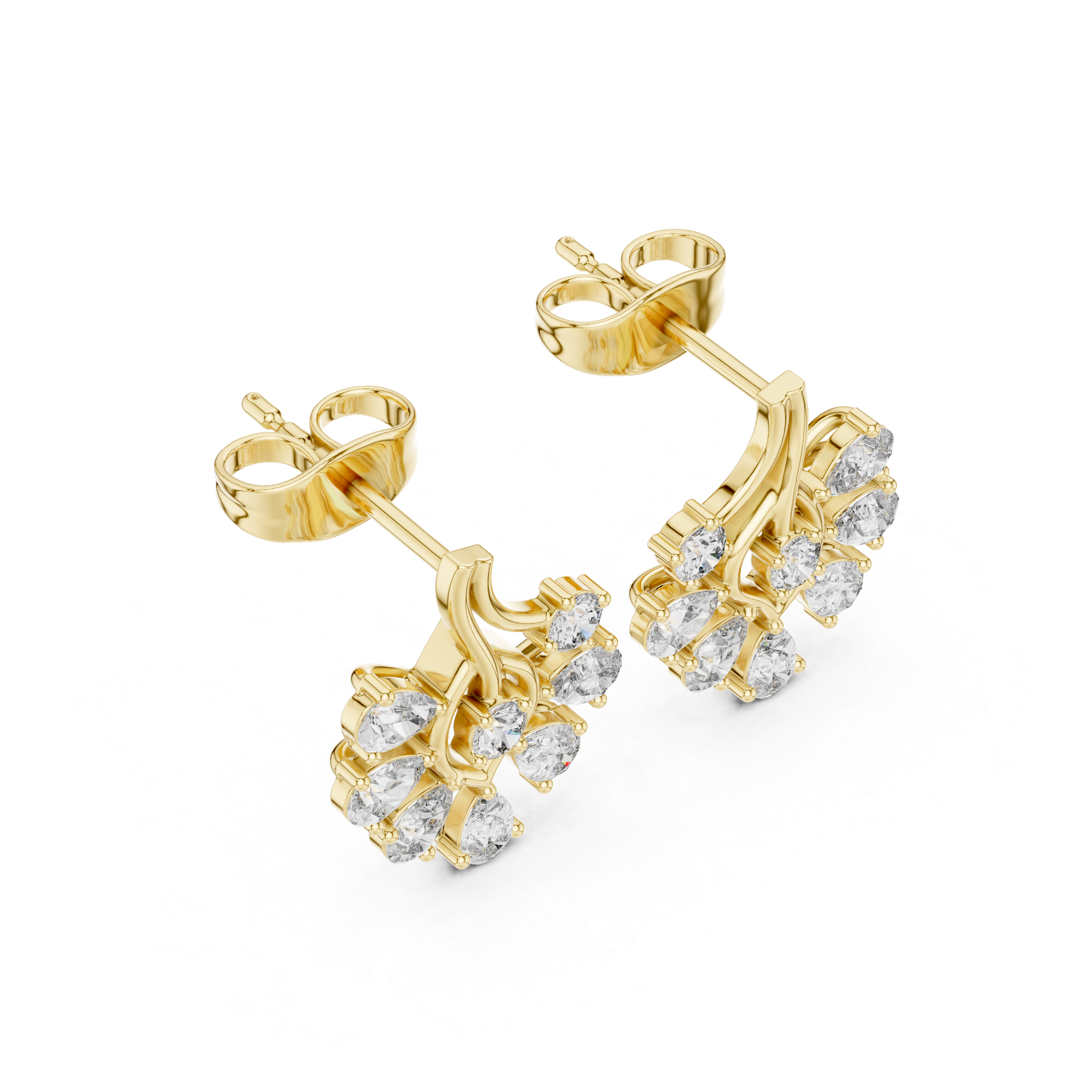 Pear Diamond Floral Stud Earrings
