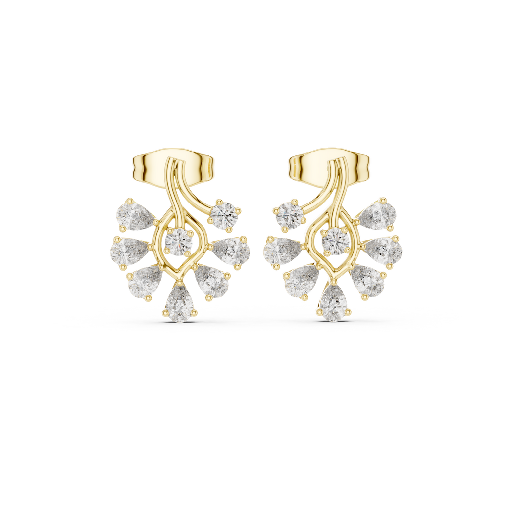 Pear Diamond Floral Stud Earrings