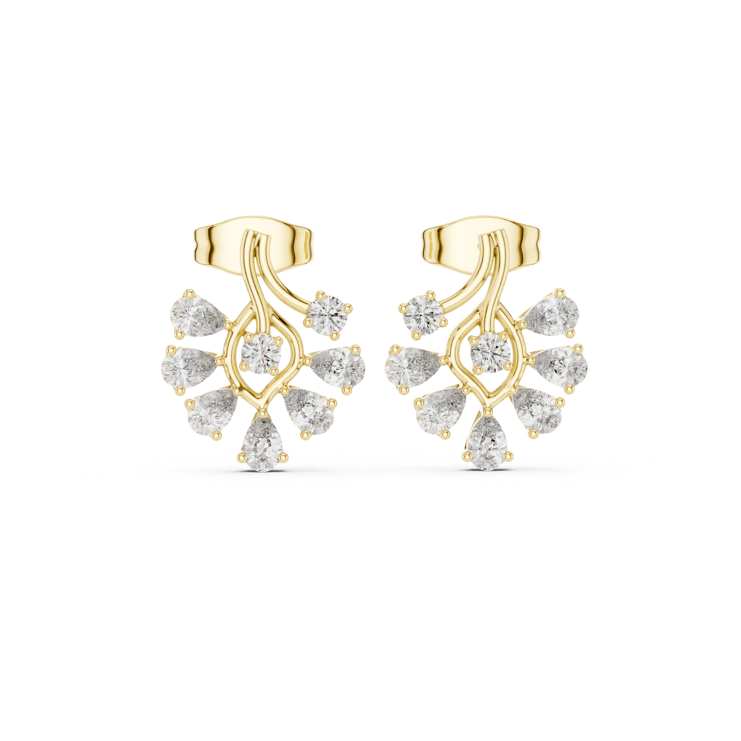 Pear Diamond Floral Stud Earrings