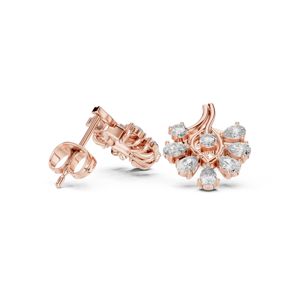 Pear Diamond Floral Stud Earrings