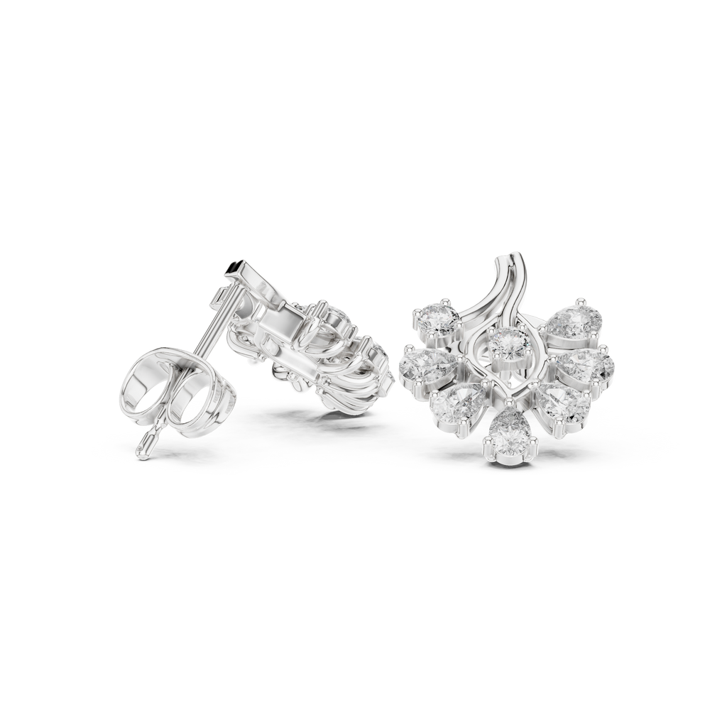 Pear Diamond Floral Stud Earrings