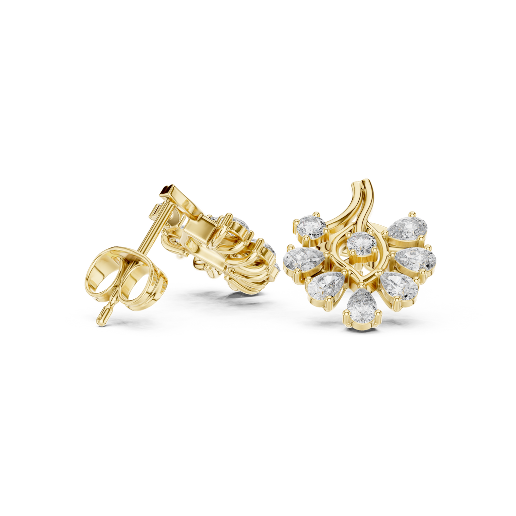Pear Diamond Floral Stud Earrings