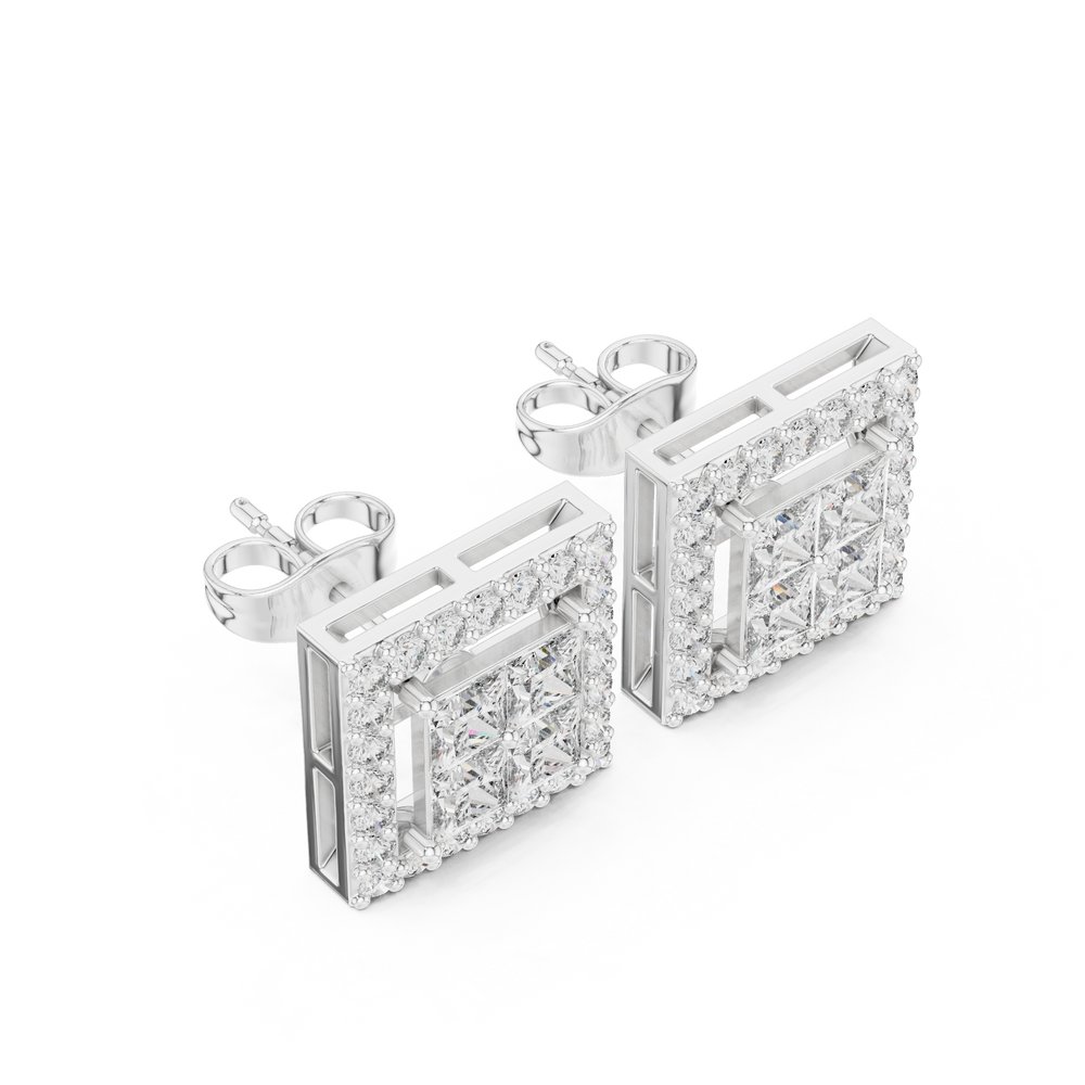 Princess Cut Halo Diamond Stud Earrings