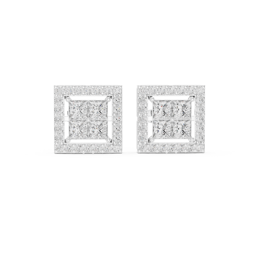 Princess Cut Halo Diamond Stud Earrings