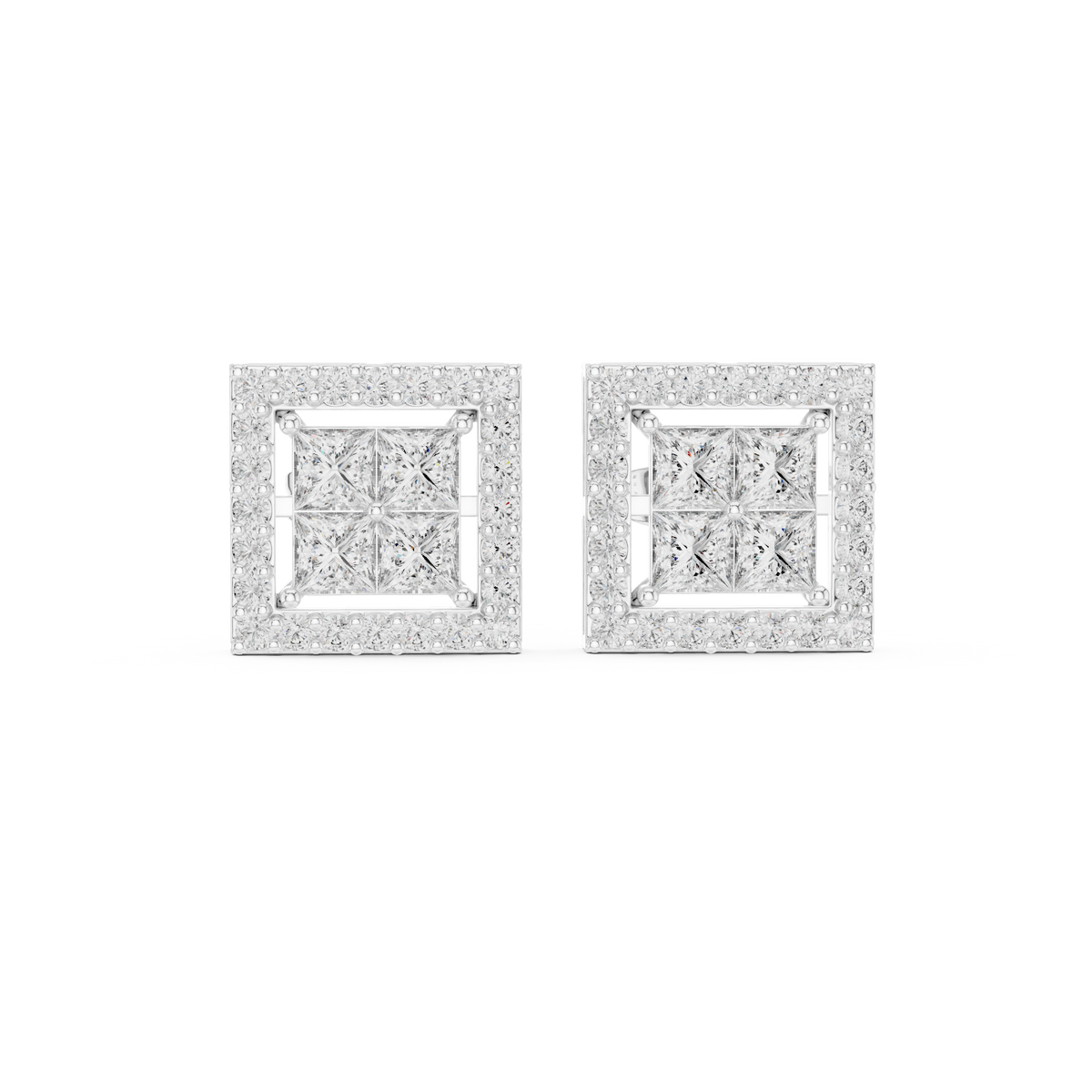 Princess Cut Halo Diamond Stud Earrings — Jewelix Atelier