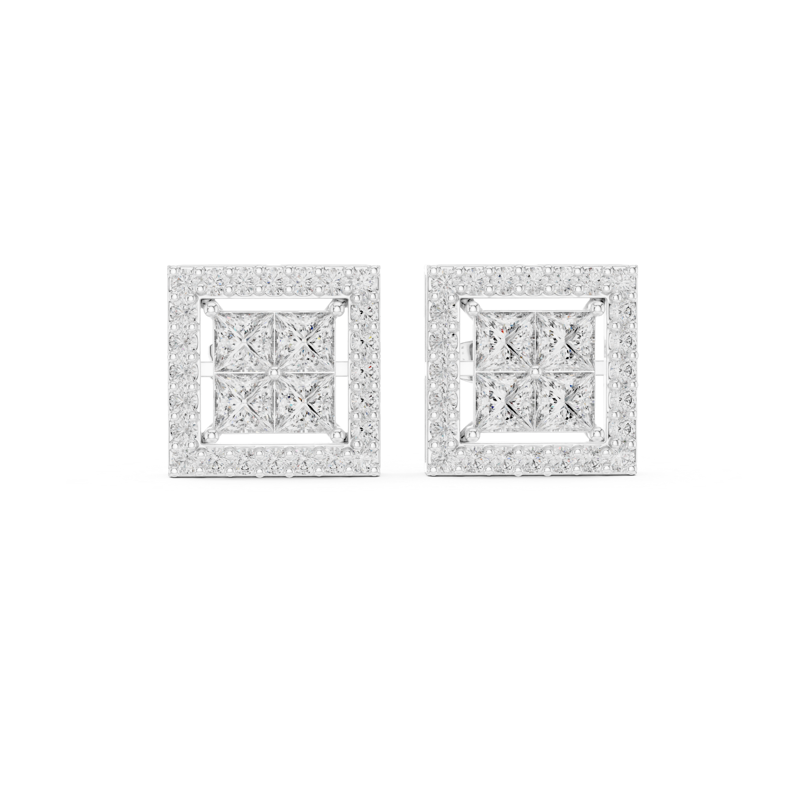 Princess Cut Halo Diamond Stud Earrings